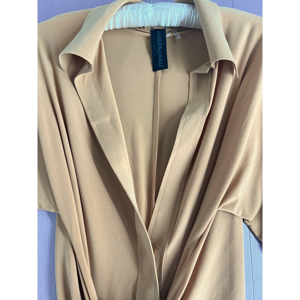 Norma Kamali Minimalist Tan Long Sleeve Tie Front Designer Romper Playsuit S - Picture 11 of 16